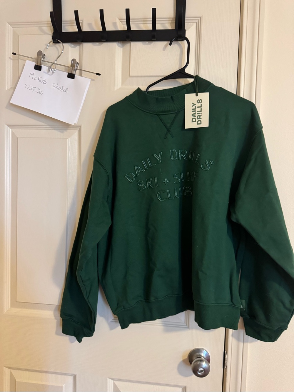 Daily Drills Dark Green Embroidered Crewneck Sweater